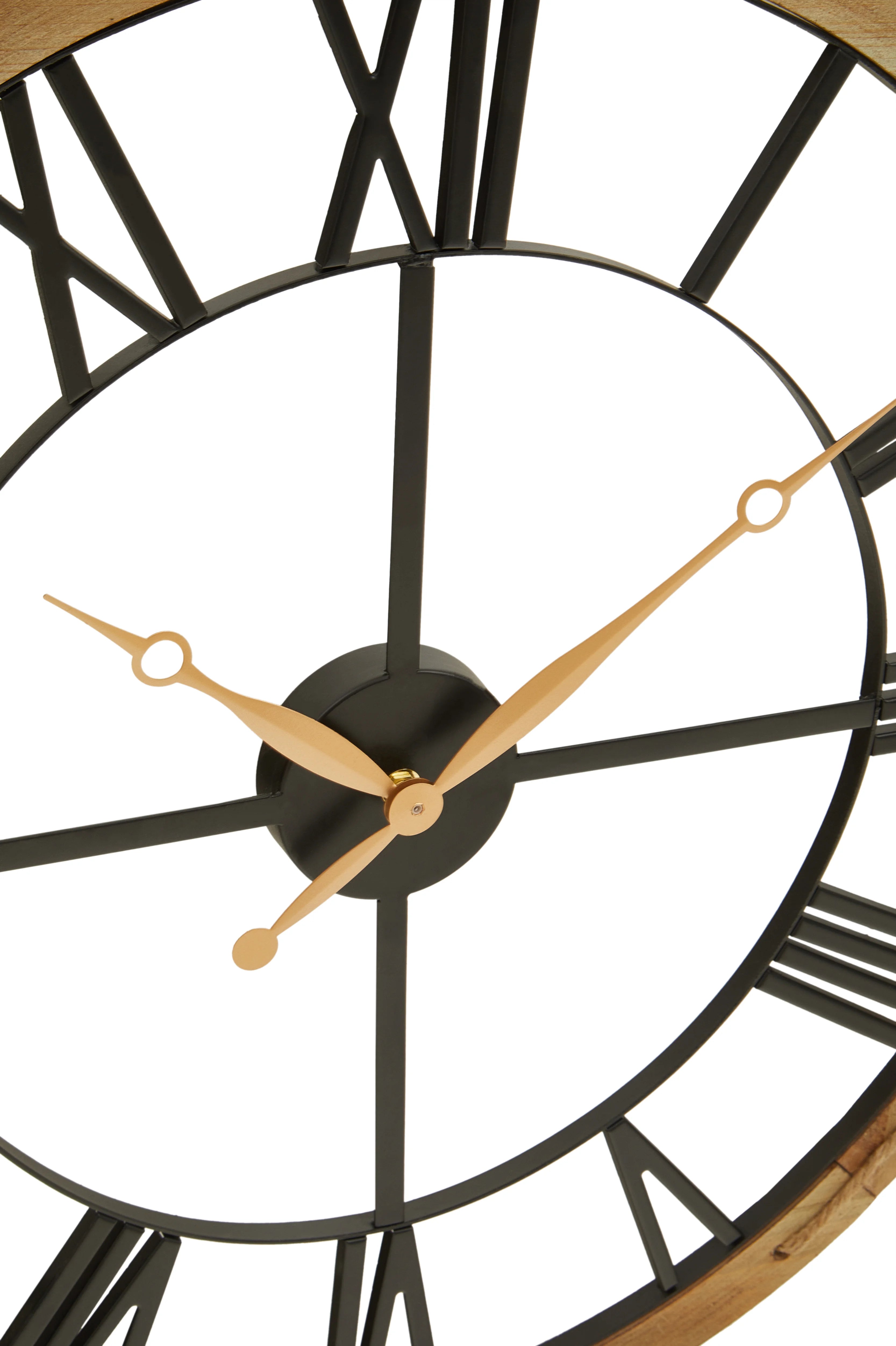 Esme Natural Wood & Black Skeleton Roman Numeral Wall Clock